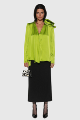 Afanasi Çiçek Dalma Bağcıklı Saten Üst